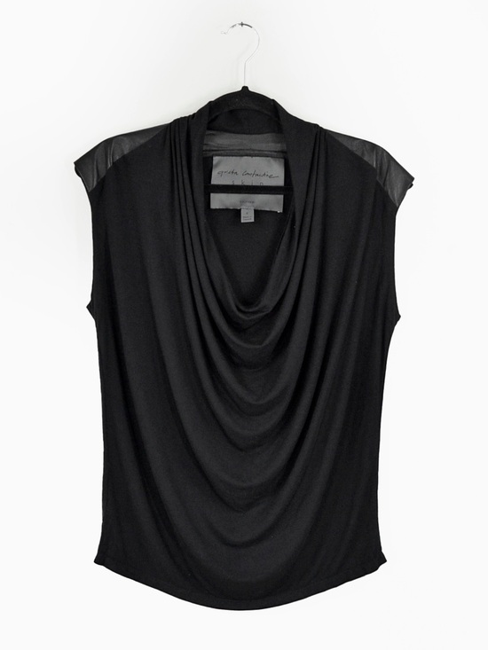 Greta Constantine Tops - Vintage Greta Constantine x Danier Black Leather Shoulder Drape Cowl Neck Top